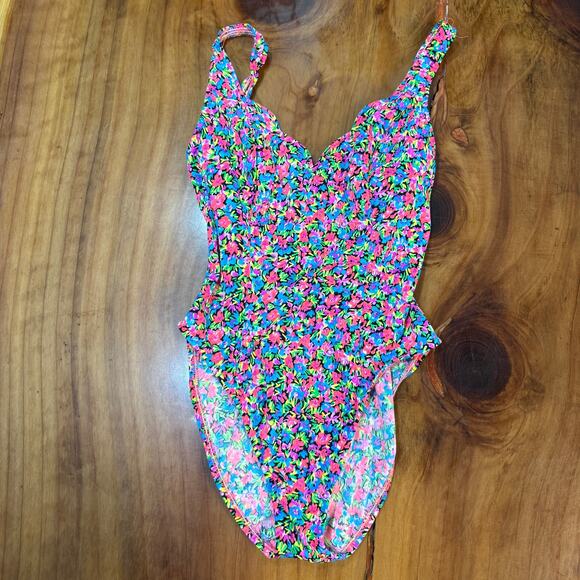Vintage 80s 90s Sassafras Women's Bathing Suit 7/8 Small Floral One piece Beach - Picture 1 of 7
